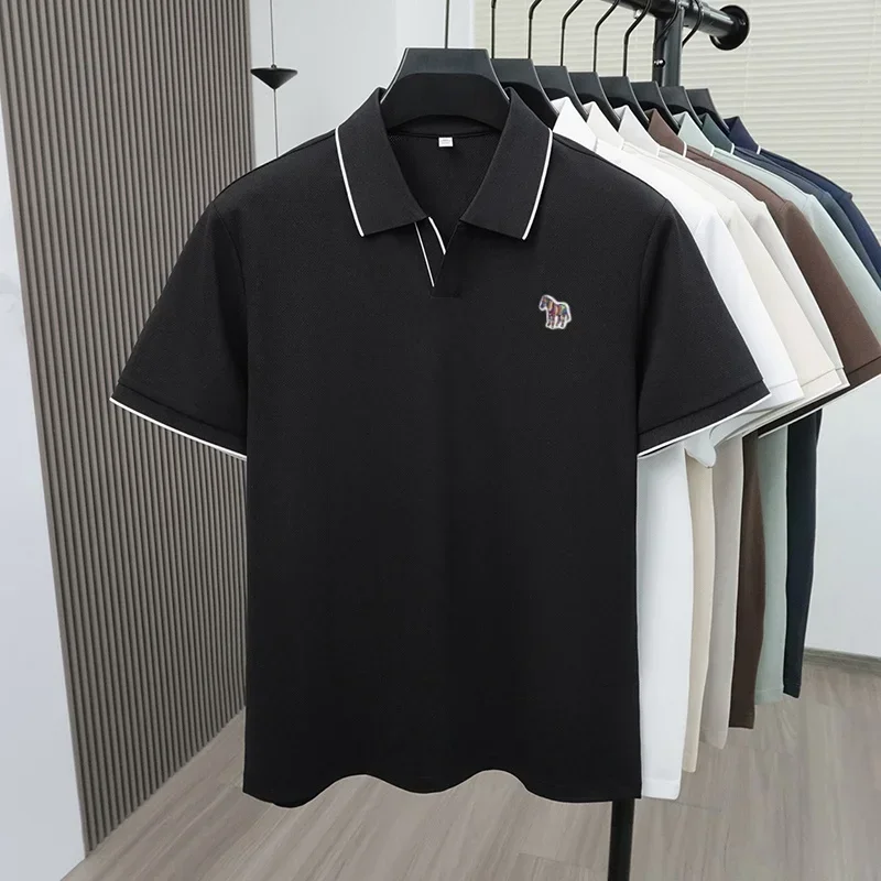 Summer High-end Solid Color Business Casual Polo Shirt Short Sleeved Light Luxury Men's Style Lapel Trend