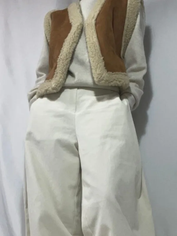 

Retro Suede ort Vest Women's Korean Sle Patchwork Faux Lamb Fur And Leather Inteated Two-Way Wear Straight Tube pe