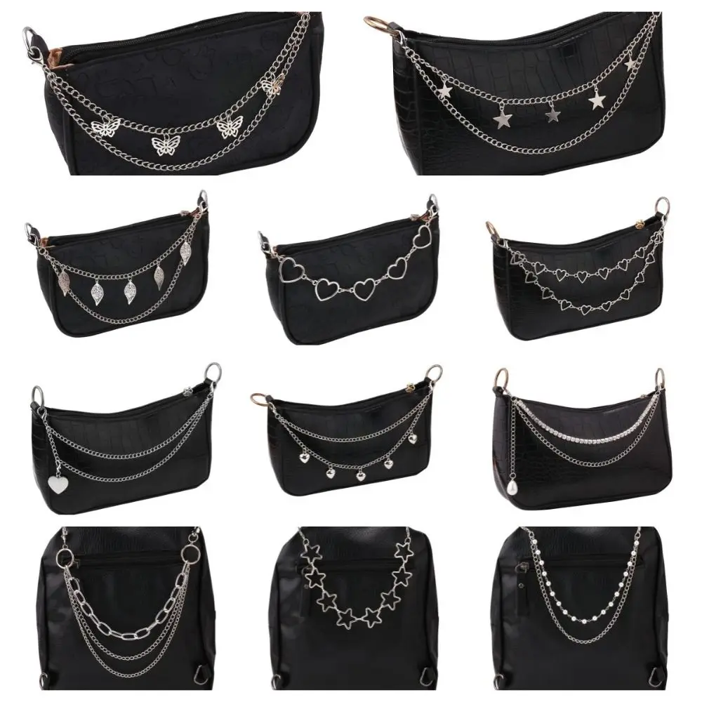 Butterfly Metal Bag Chain Heart Bag Straps Multi-layer Metal Chain Strap DIY Handles Bag Decorative Chain Women Bag Accessories