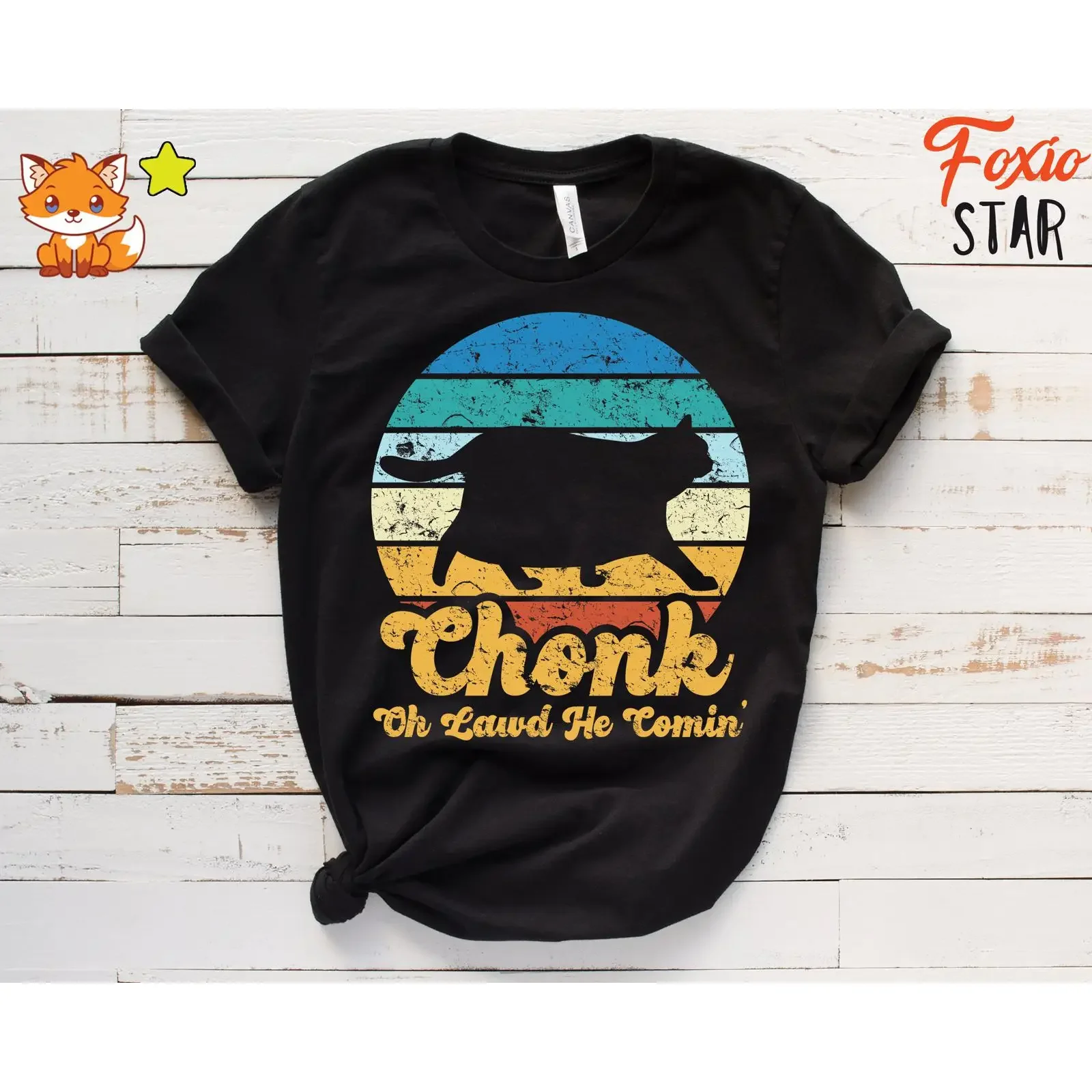 Chonk Oh Lawd He Comin Cat T Shirt Funny Meme vintage Washed Top For Everyday Wear Stretched Breathable Slightly Versatile