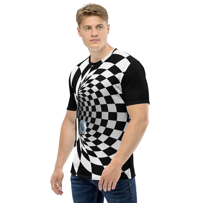New Rectangle Tunnel Shirts Round Neck 3d Printed Optical Illusion Graphic T Shirts Leisure Comfortable Summer Quick Dry Tee