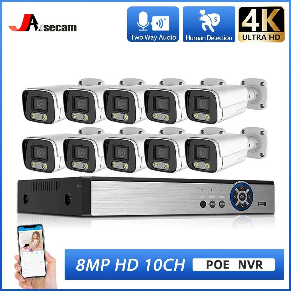 

10CH 8CH 8MP 4K POE Security IP Camera System Two Way Audio Face NVR Set CCTV Outdoor IP Camera H.265 P2P Video Surveillance Kit