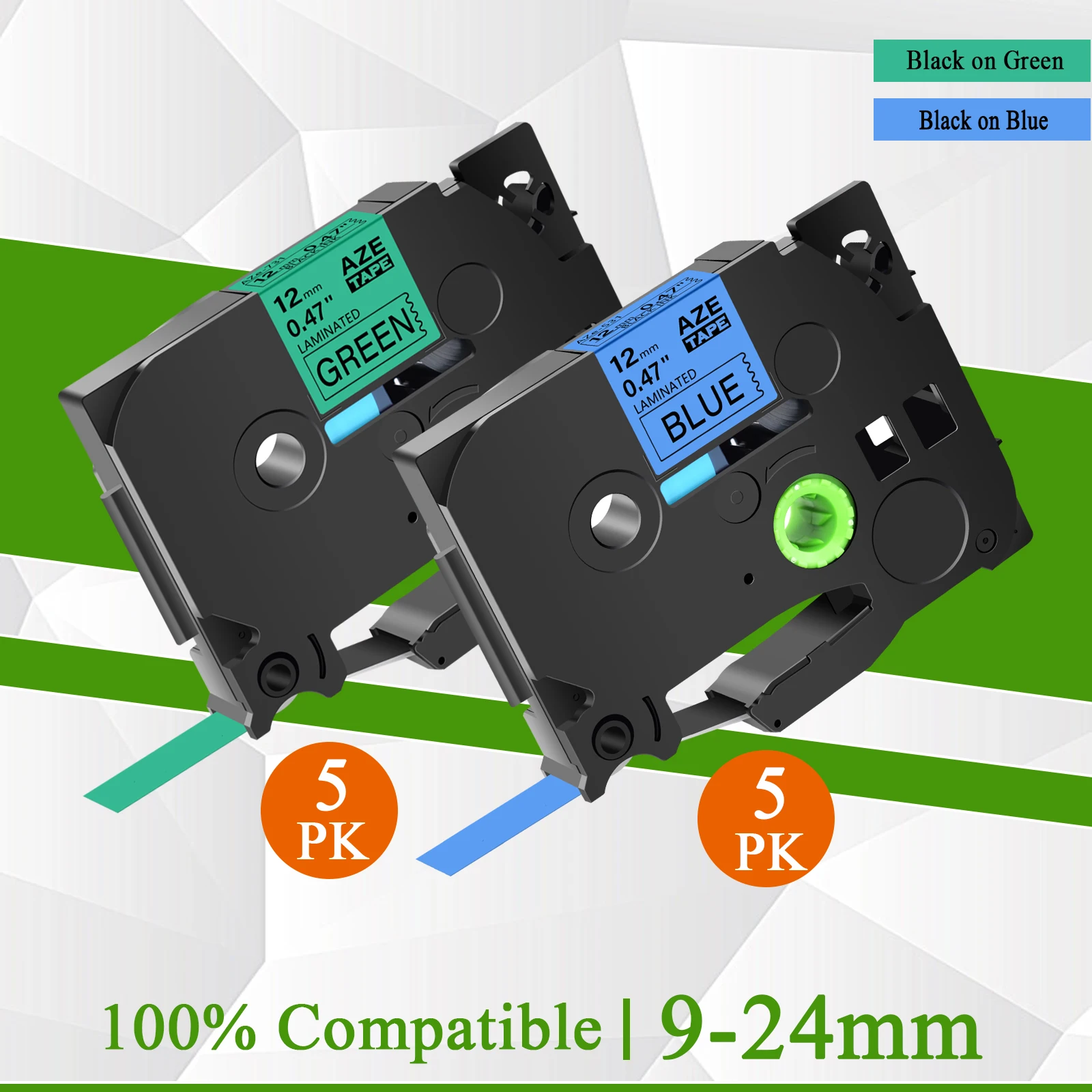 

10Pcs Black on Blue+Black on Green 9-24mm Label Tapes Compaible for Brother TZE-531 TZ 741 521 731 541 751 for P-Touch Printer