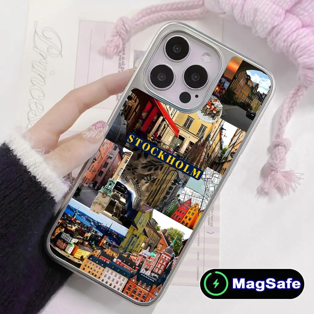 

Чехол для телефона с флагом Швеции для iPhone 17 16 15 14 13 12 11 Air Pro Max Plus, с поддержкой MagSafe, серебристое покрытие, цветной чехол