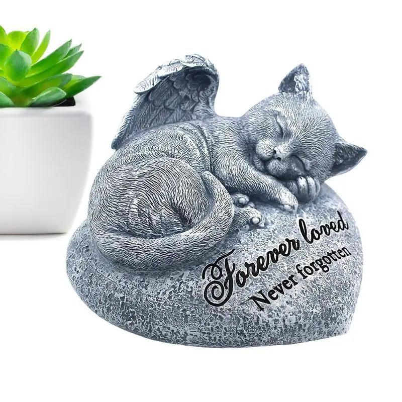 Resin Angel Cat Pet Memorial Statue Sleeping Cat Garden Sculpture Outdoor Patio Yard Decor Pet Cat Tombstone Home Decor Ornament