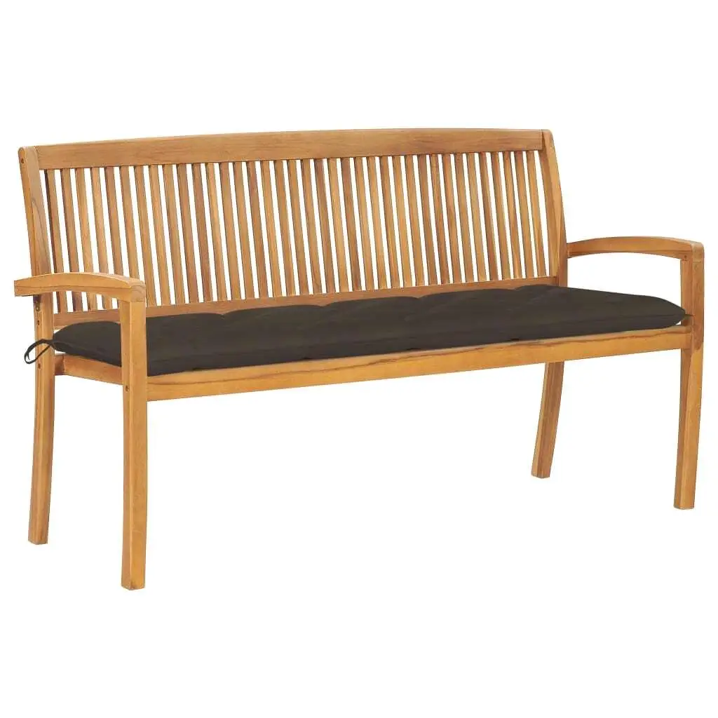 62.6'' Stacking Patio Bench with Cushion - Solid Teak Wood Outdoor Furniture