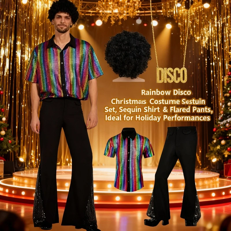New Retro Disco Suit for Men 70s Shiny Classic Performance Costume, Christmas Party Stage Outfit