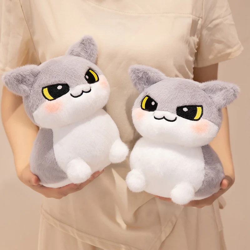 Cute Sly Expression Cat Plush Toy, Chubby Grey White Kitten Stuffed Doll, Soft Fluffy Cat Plush Pillow for Gifts.