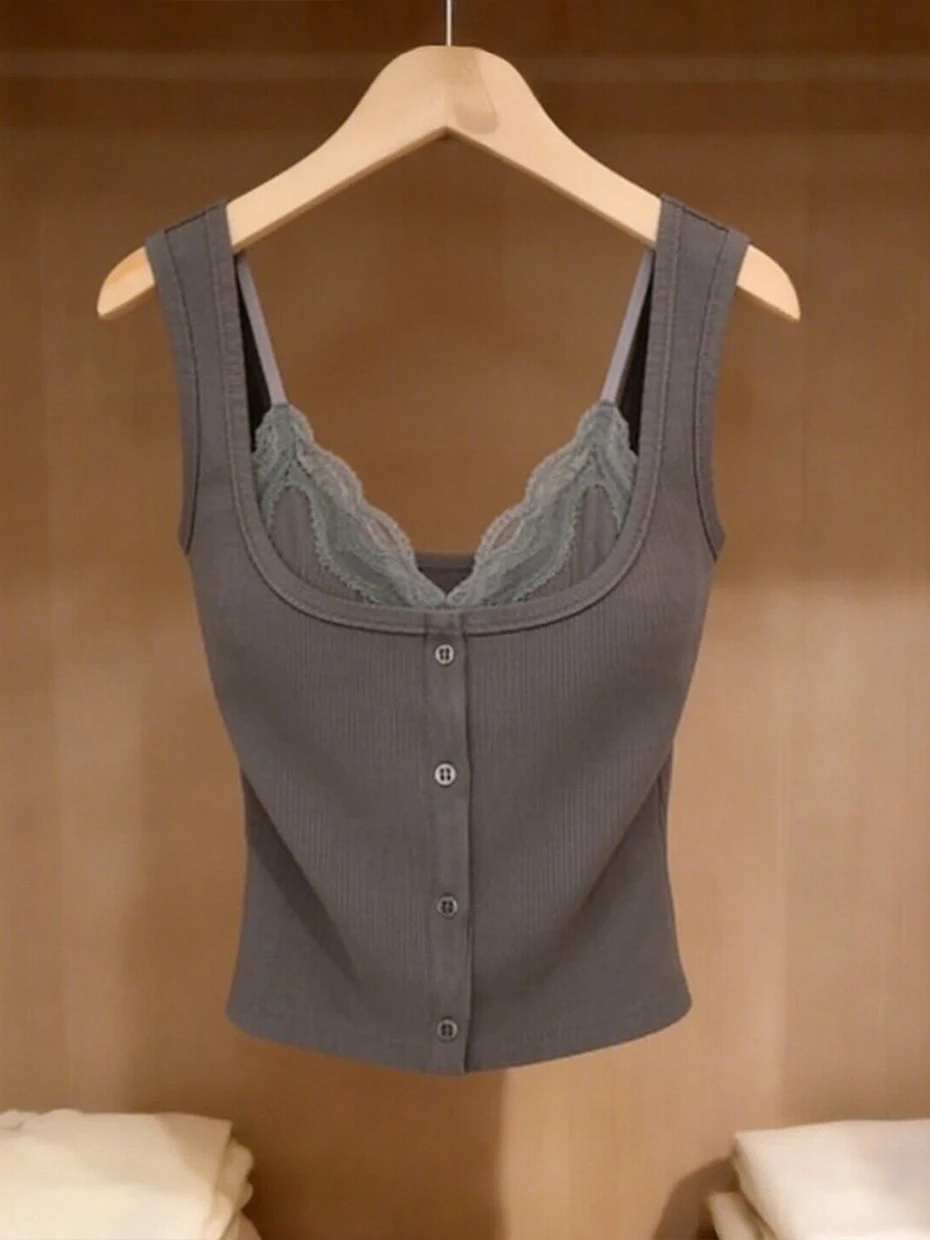 

Lace Trim Halter Neck Backless Tank Top Women's Outerwear Summer Elegance Beautiful Back Bra Integrated Backless Top