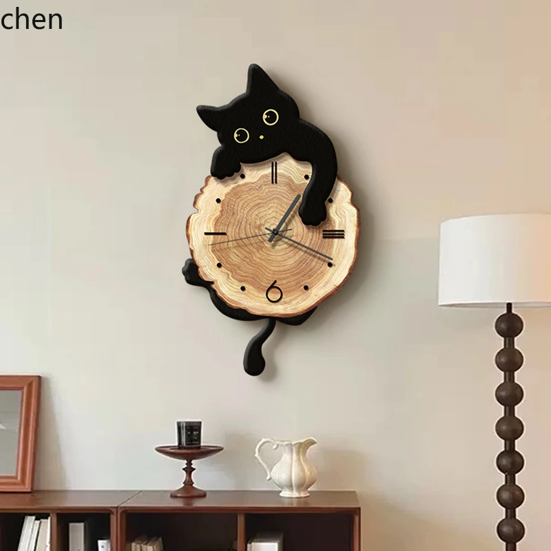 LXC Cartoon Cat Living Room Home Wall Clock Silent Clock Wall Hanging Creative Swinging Restaurant Clock