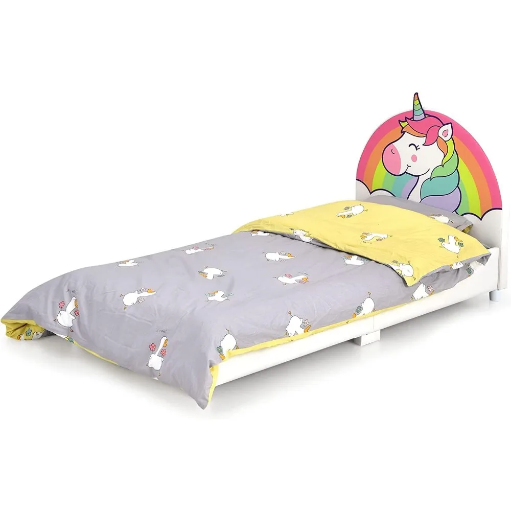 إطار سرير مزدوج خشبي للأطفال مع لوح أمامي ودعم شريحة للأطفال الصغار، لا حاجة إلى صندوق زنبركي #3