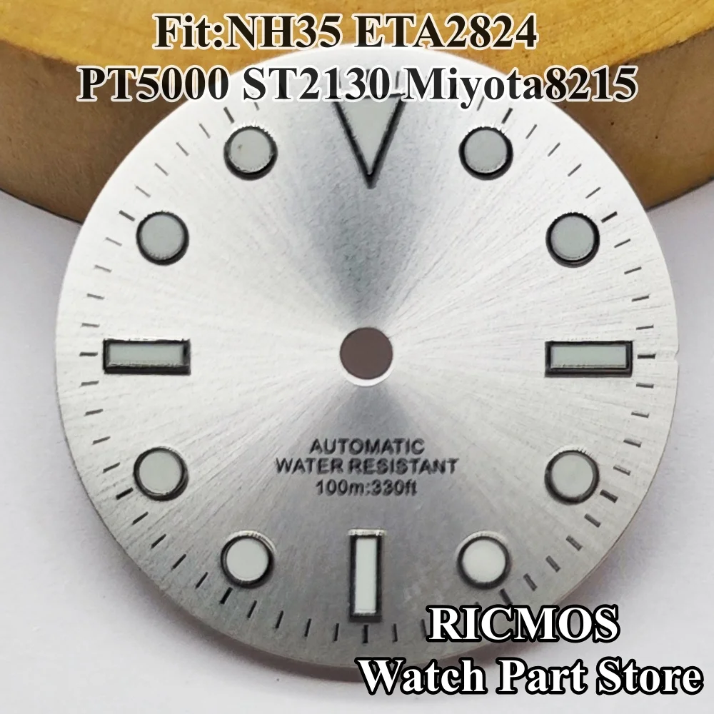 29mm Watch Dial With Sun Pattern, Blue-Green Glow In The Dark, Suitable for NH35 ETA2824 PT5000 ST2130 Miyota8215 DG3804 movemen