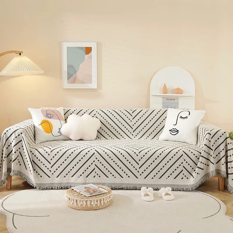 

Modern Minimalist Chenille Sofa Cover Vertical Stripe All-season Integrated Dustproof Sitting Pad Cloth One-piece Home Decor