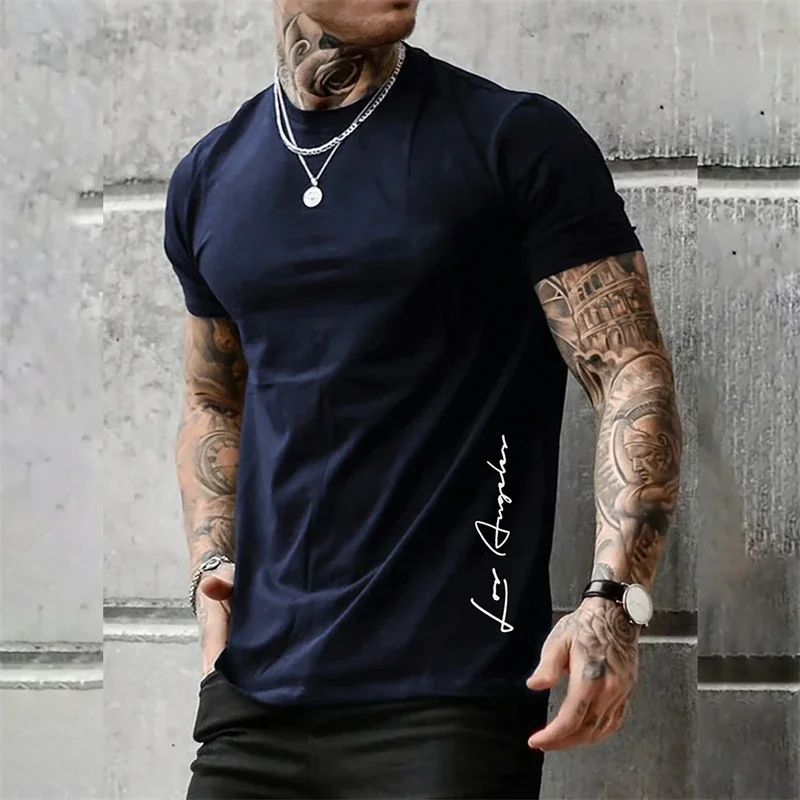 Fashion Simple Style 3D Letter Printed T-shirt Summer Outdoor Casual Short Sleeve Tee Trend Men Streetwear Hot Sale Man Clothes