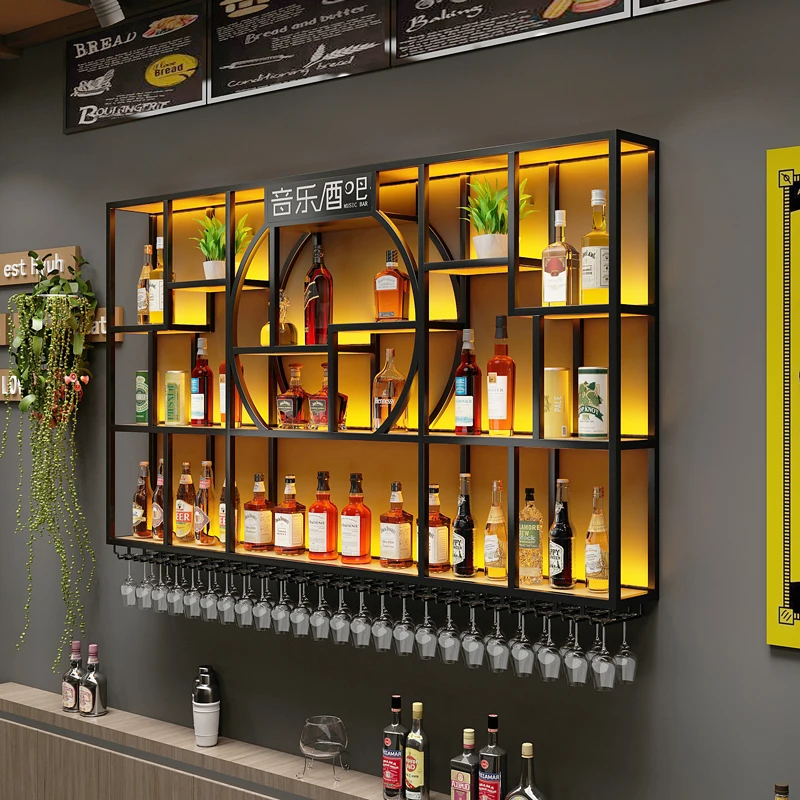 Armoire de bar inversée avec bouteille, présentoir à cocktail, armoires à vin whisky, meubles de cuisine modernes et commerciaux