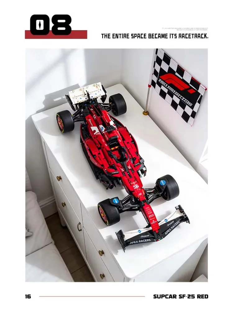 1:8 Scale Adult Building Blocks Set, 1915+Pcs Red Open-Wheel Race Car, Collectible Display Racing Model Kit, Present