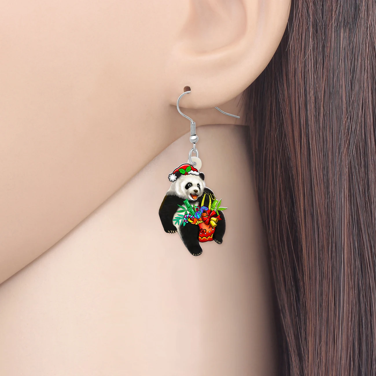 Weveni Acrylic Christmas Day Novelty Bamboo Panda Earrings Cute Animals Dangle Drop Charms For Women Teens Girls Fashion Jewelry