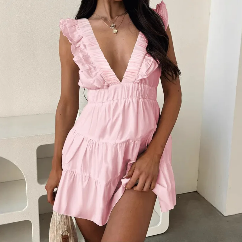 Zomer sexy diepe V slim fit a-lijn jurk voor vrouwen chique taartstijl korte rok feestkleding nachtclubjurk elegante mode-look