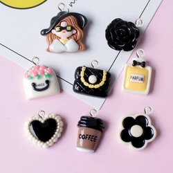 10Pcs Fashion Girl Flower Love Heart Resin Charms DIY Earrings Necklace Jewelry Flat Back Pendant Creative Phone Decor Materials