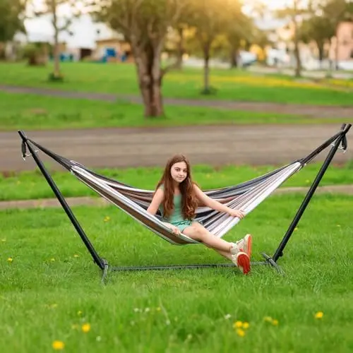 Hammock with Stand for Outside | 450lb Capacity Steel Stand, Premium Carry Bag Included and Two Anti Roll Balance Beam