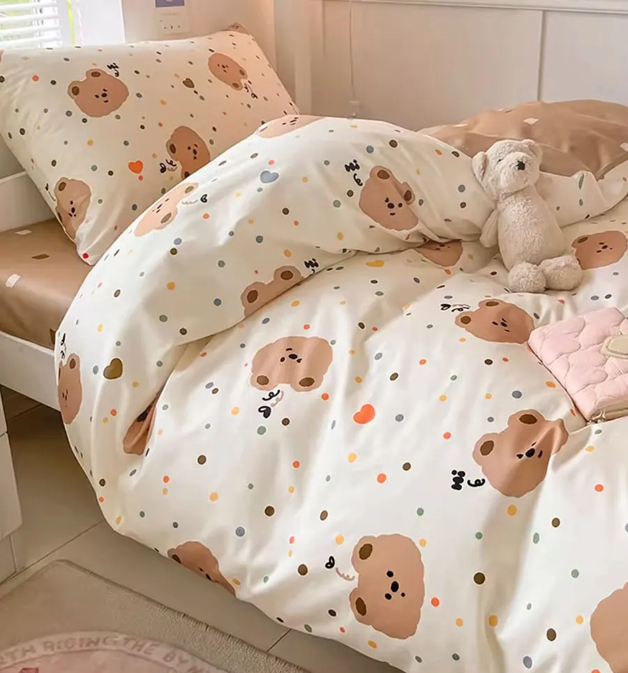 

Cute bear polka dot brown bedding set single double,twin full queen king cotton home textile bed sheet pillow case quilt cover