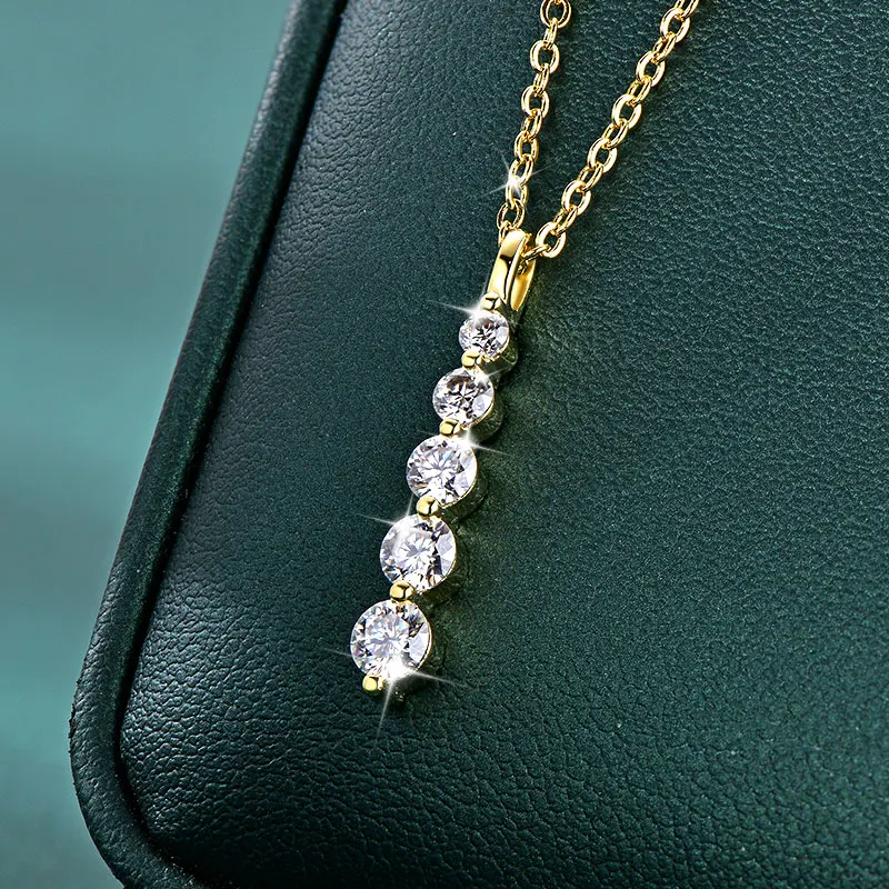 Rrjzz 5-Stone Moissanite Pendant Necklace D Color VVS1 Round Lab Diamond 14k Gold Silver Plated Necklace Jewelry Gifts with GRA