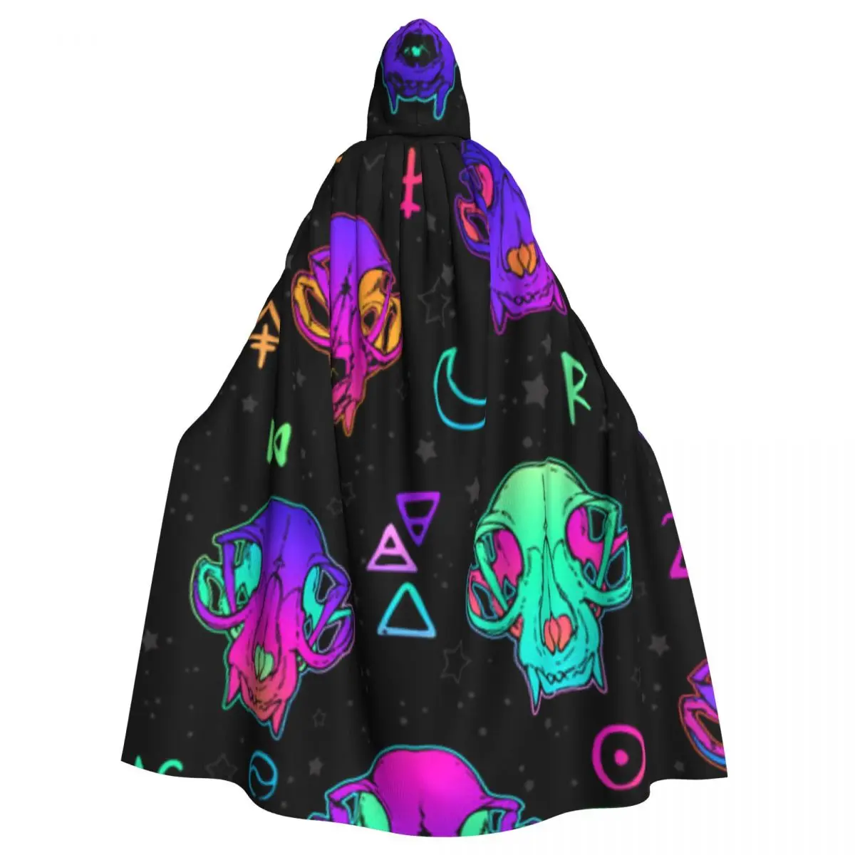 

Neon Skulls And Esoteric Symbols Cloak Hooded Cosplay Costume Halloween Adult Long Party Cape