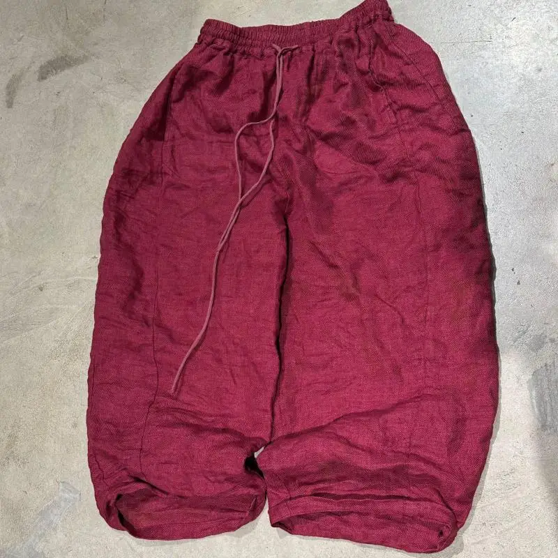 New Spring Autumn Arts Style Women Elastic Waist Loose Ankle-length Pants High Quality Cotton Linen Vintage Harem Pants N410