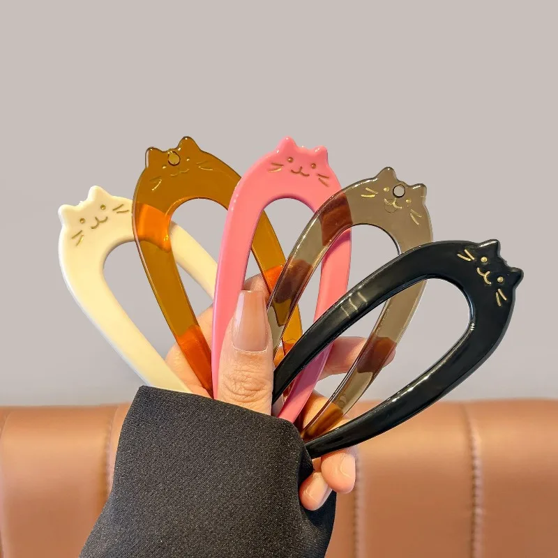Stylish Cat‑Themed U‑Shaped Hairpins & Hair Combs 3Pcs Set, Cute Back‑Head Hair Styling Tools