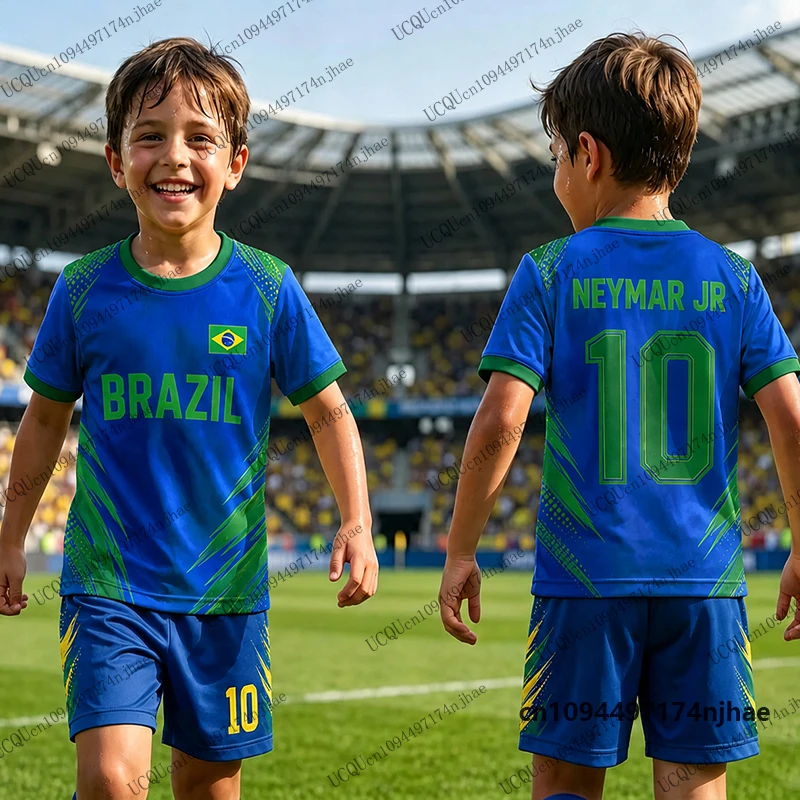 2-teiliges Outfit Kinder-Trainingsanzug Neymar # 10-teiliges T-Shirt+Shorts-Set Fußballtrikot Brasilien Fans Anzug Sportbekleidung für Kinder/Erwachsene – Detail 7