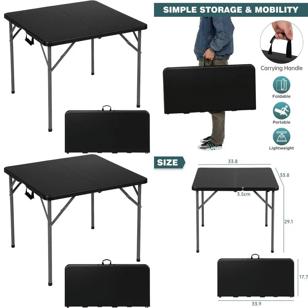 

Portable Folding Plastic Outdoor Dining Table with Carry Handle, Height Adjustable for Parties & Weddings, Black