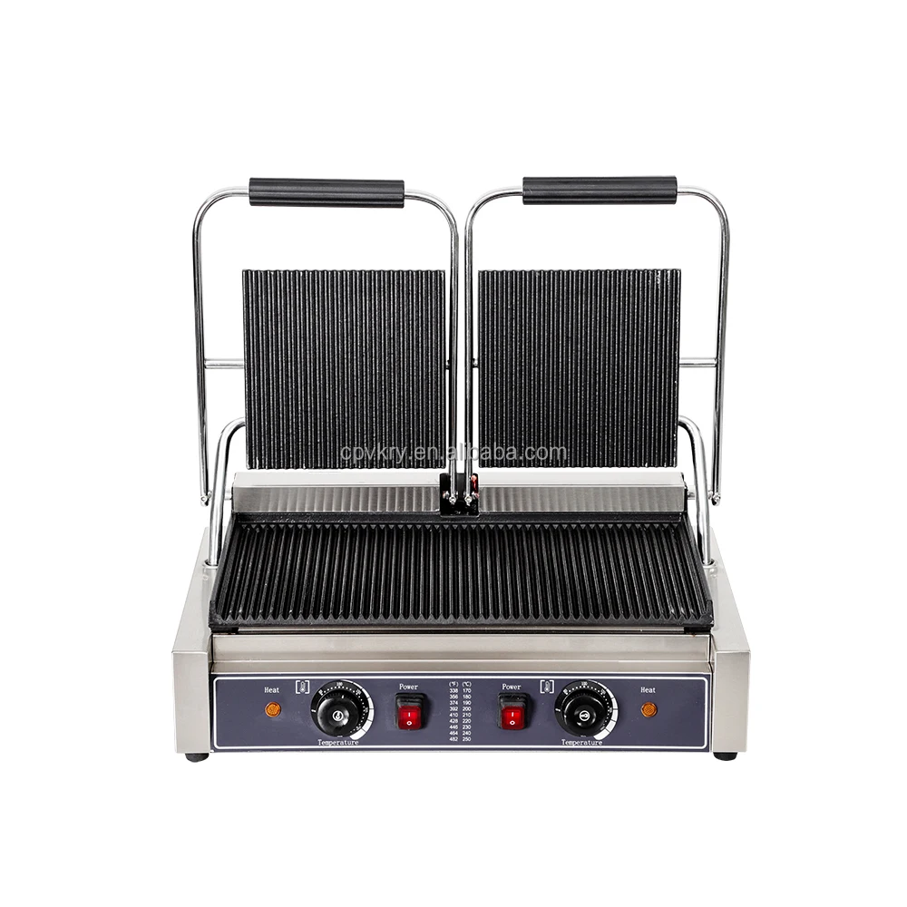 

Commercial 3600W Electric Double Plate Full Flat Pressure Panini Sandwich Press Grill Double-Headed Waffle for