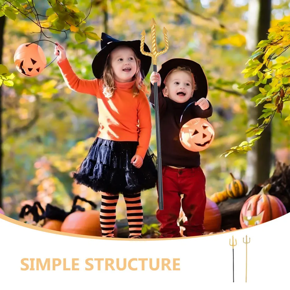 2pcs Trident Costume Prop Golden Devil Fork For Kids Adults Halloween Party Performance Demon Cosplay Accessory Plastic Pitch