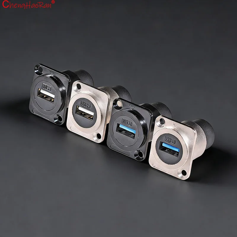 ChengHaoRan 1PC Metal D Type Module RJ45 CAT6 USB 3.0 2.0 Type C Socket Through Network Panel Mounting Electronic Connector