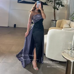 Classy Long Black And Purple Party Evening Dresses Satin Strapless Split Mermaid Prom Gowns Sexy Formal Event Occasion Dress