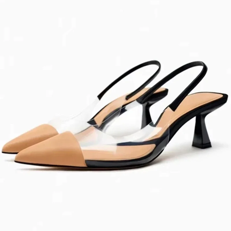 Pvc Transparent Sexy High Heels Women Summer New Thin Heels Dress Shoes Back Strap Femme Pointed Toe Brand Sandals Women Pumps