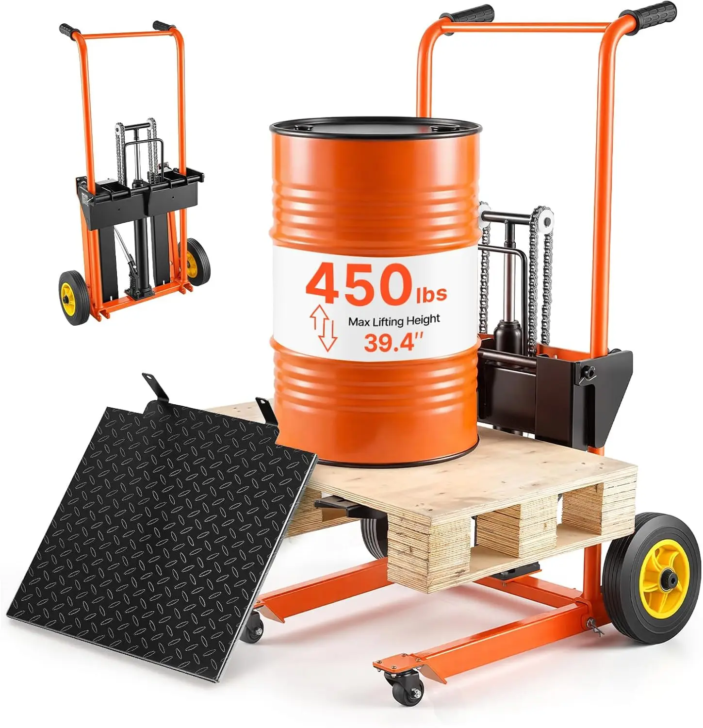 Hydraulic Material Lift Winch Stacker, 450 lbs Load Capacity, 39.4'' Max Lifting Height, Pallet Truck Dolly with Fork Lift Table