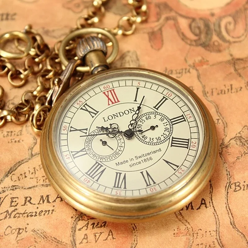 MEN Bronze Vintage Retro Copper Watch Men Alloy Mechanical Pocket Watch with Metal Chain Steampunk Watch Roman