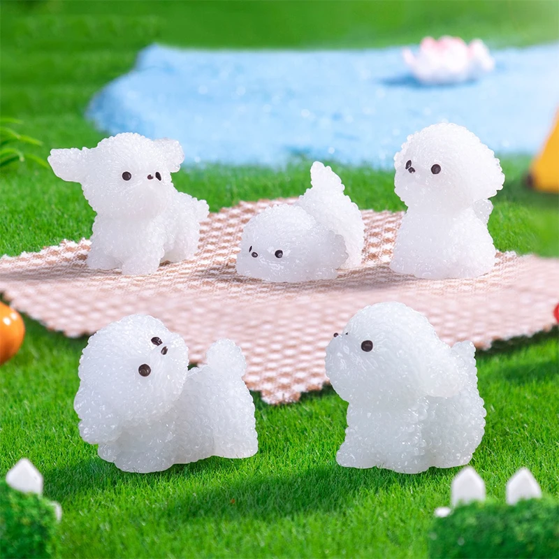 Mini perro de dibujos animados luminoso, 6 uds., Micro paisaje de resina, manualidades de jardinería, chucherías para coche de escritorio, decoración creativa Diy para el hogar