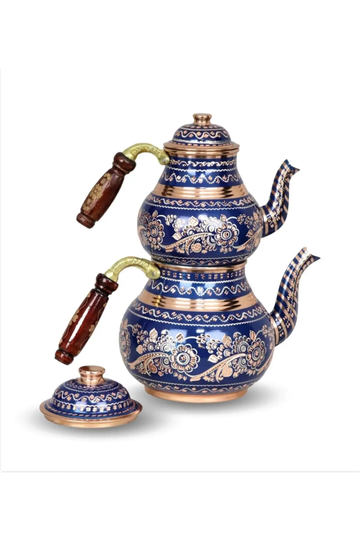 

DOLBOVI copper teapot navy blue ceramic paint rose flower 2,5 Lt 5 Cooper Tea Pots Handmade