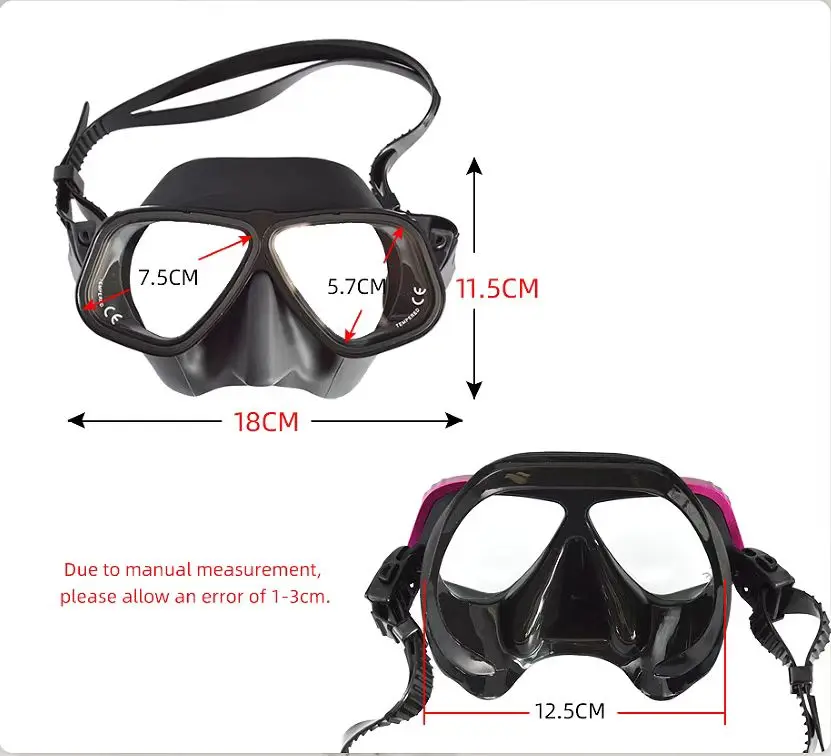 Diving Mask Plastic-Alloy Frame Scuba Equipment Snorkeling Goggles Tempered Glass