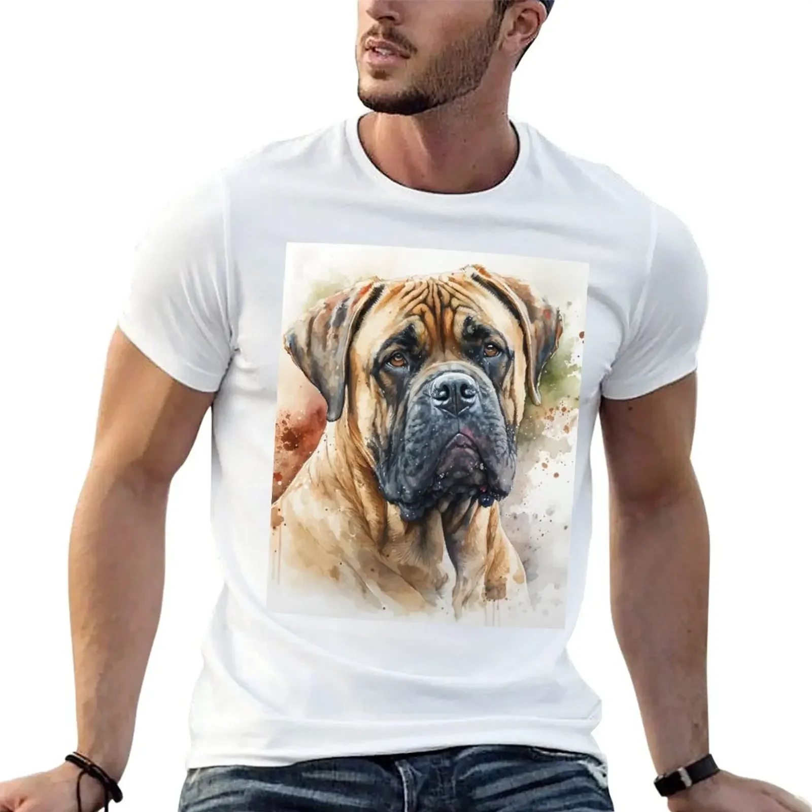 Watercolor Art of a Cute Bullmastiff T-Shirt anime stuff animal prinfor boys plus size tops for a boy designer t shirt men