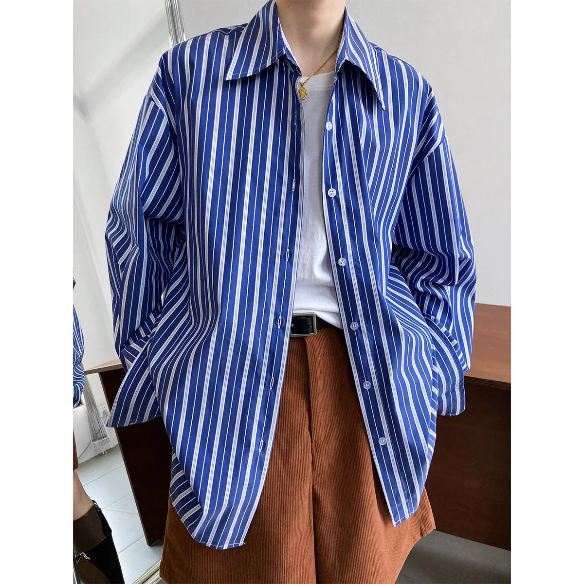 

SuperAen повседневная рубашка в сине-белую полоску для женщин, весна 2024, новые свободные модные рубашки с длинными рукавами