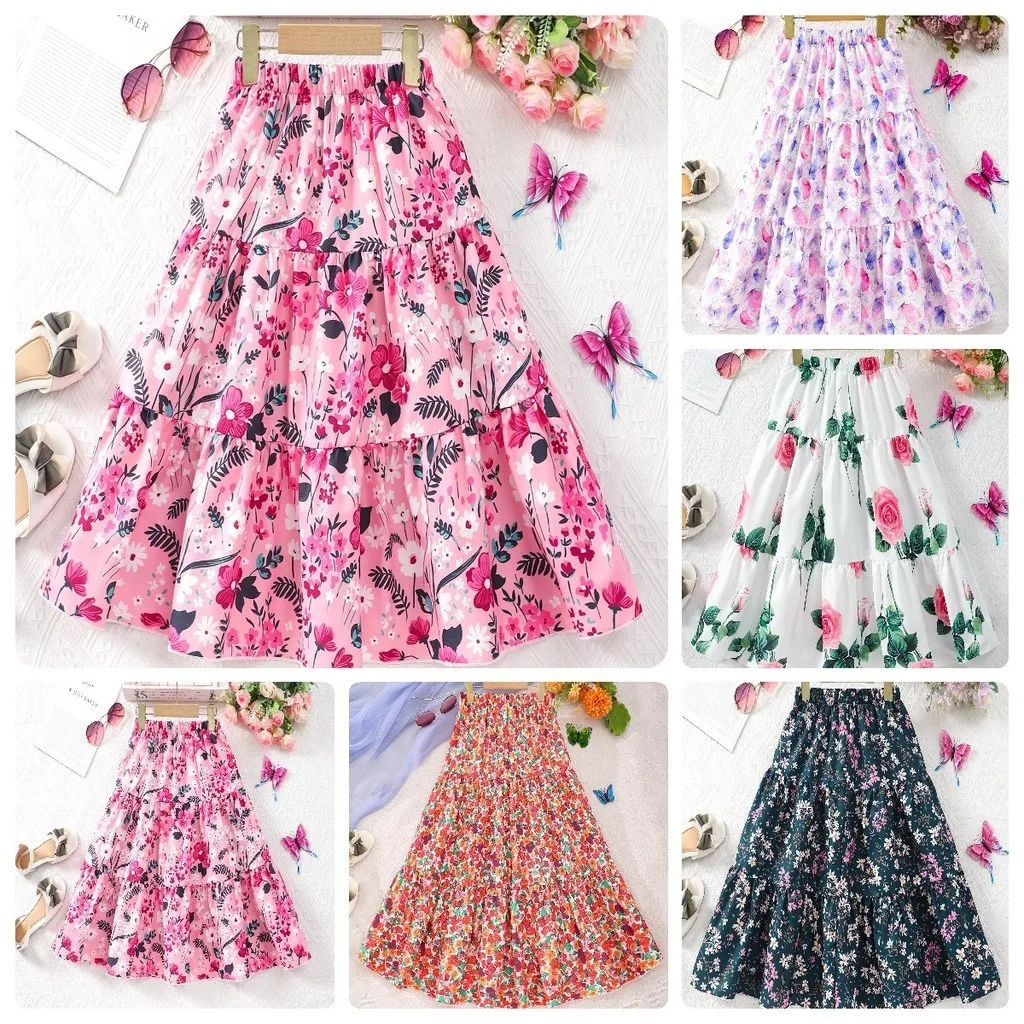 Long Skirt Teens Girl Clothes 8 9 10 11 12 Years Old Children Skirt Summer Casual Fashion Floral Butterfly A-Line Birthday Gift