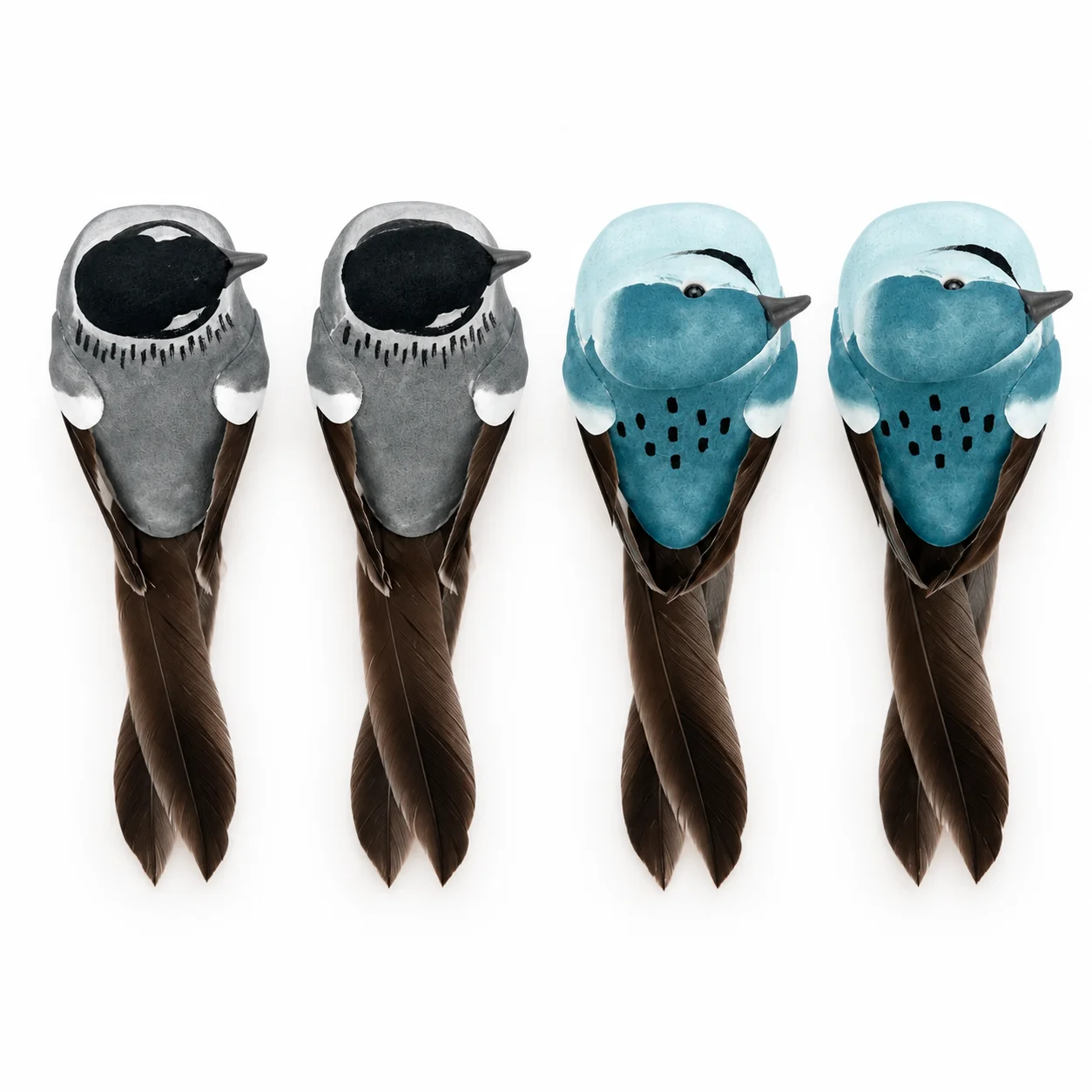 4PCS Artificial Bird Ornaments Decorative Bird Figurines for Home Garden Tree Holiday Display Gray
