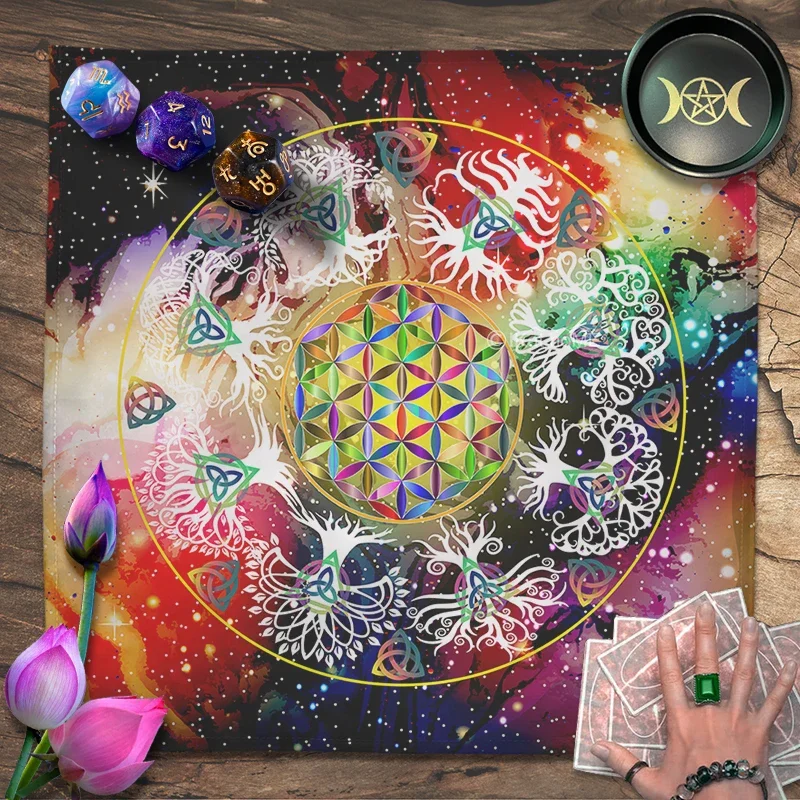 Colourful Flower Tree Of Life Tarot Tablecloth Celtic Knots Altar Cloth Star Oracle Card Pads Galaxy Tapestry Wall Hanging New