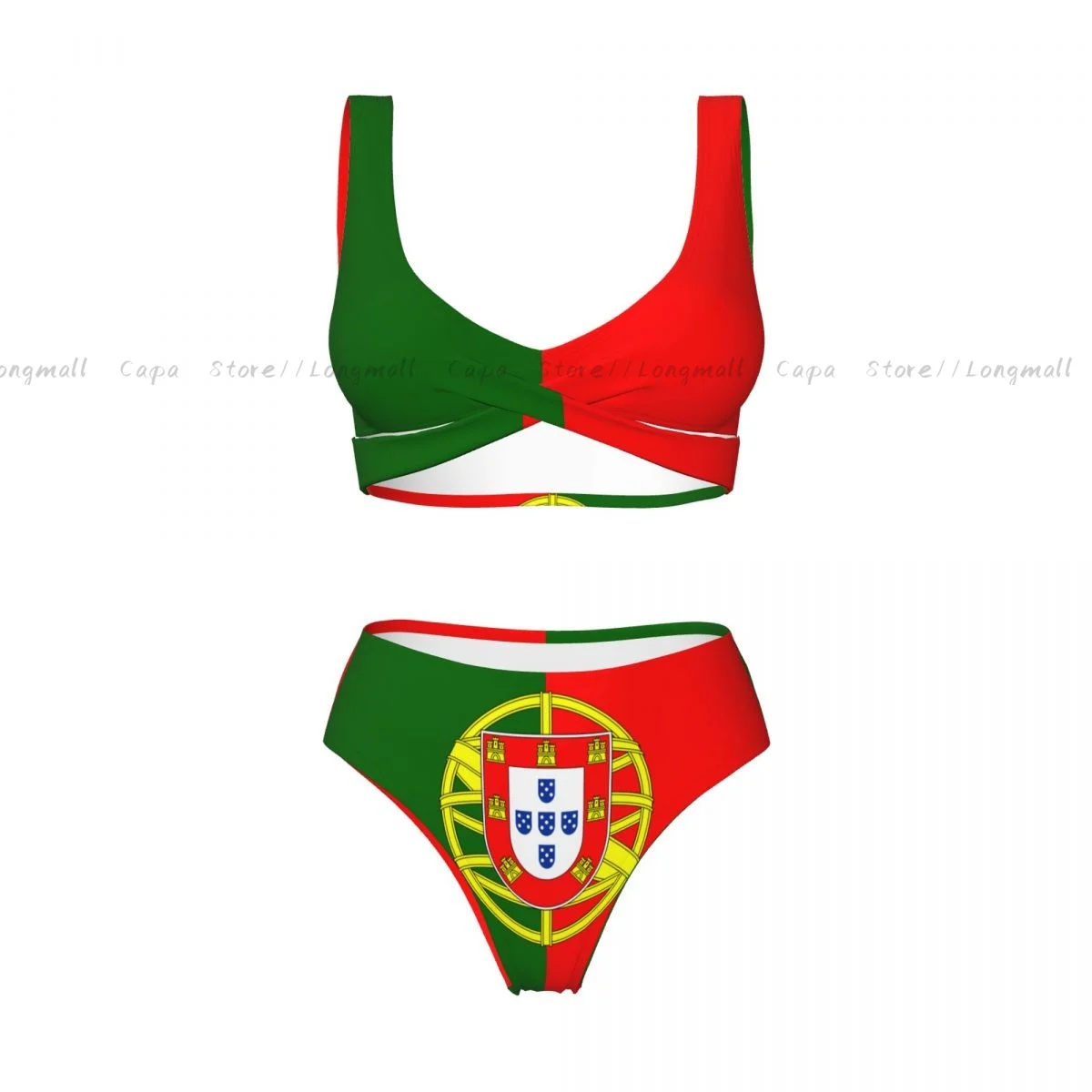 Summer Women V Neck Bikini Set Flag Of Portugal Swimwear Female 2 Piece Beach Swimsuit Bathing Suit