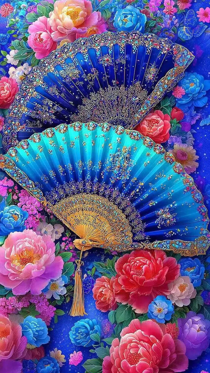 

14CT веер цветы наборы с принтом вышивка крестиком DIY набор для рукоделия домашний декор поделки с иглами нитки