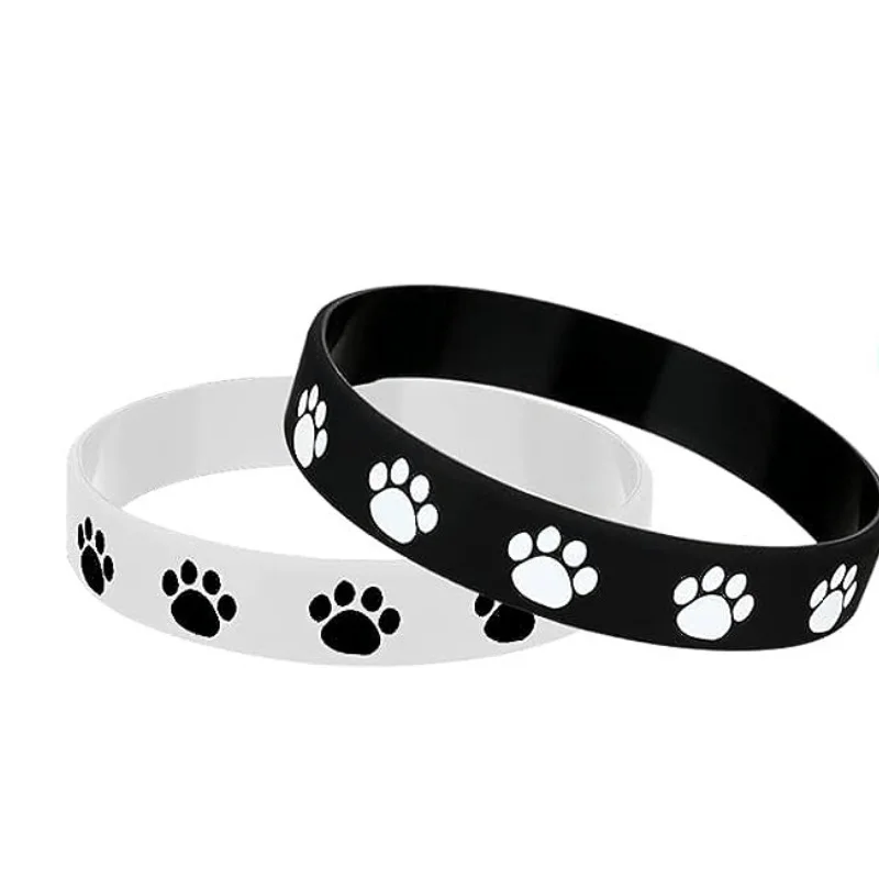 Pulsera de silicona con huella de perro y gato, garra de goma, suministros de decoración para fiesta de cumpleaños, 6 unidades