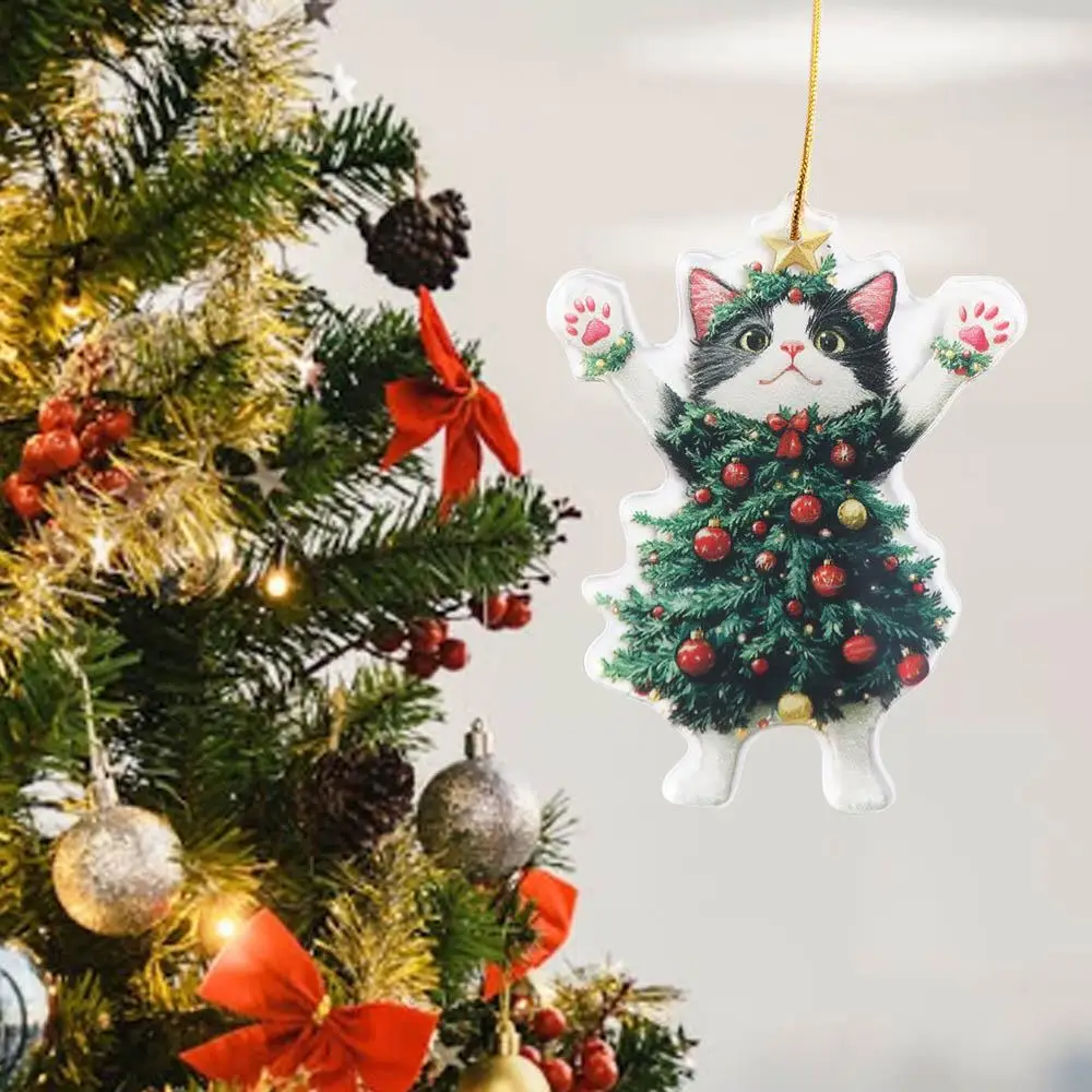 

2D Christmas Cat Pendant Cartoon Decorative Cat Hanging Ornaments Acrylic Xmas Black Cat Pendant Cat Car Pendant Festival Party